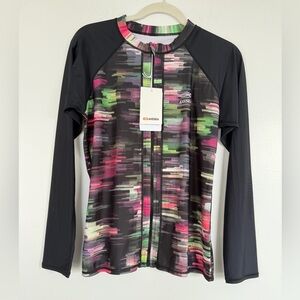 Axesea NWT “TIDES”Multicolor Long Sleeve Full Zip Rash Guard Swim Coverup,Sz.12